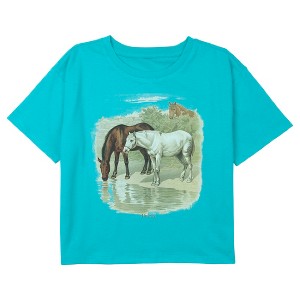 Girl's Lost Gods Retro Horses Water Portrait Crop Top T-Shirt - 1 of 3