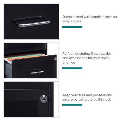 Black 18" Mobile 2-Drawer Lockable Vertical File Cabinet