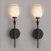 DORESshop 6 in. 1-Light Black Wireless Dimmable Wall Sconce with Flower Art Glass Shade for Bedroom Living Room, 2-Pack - 4 of 4