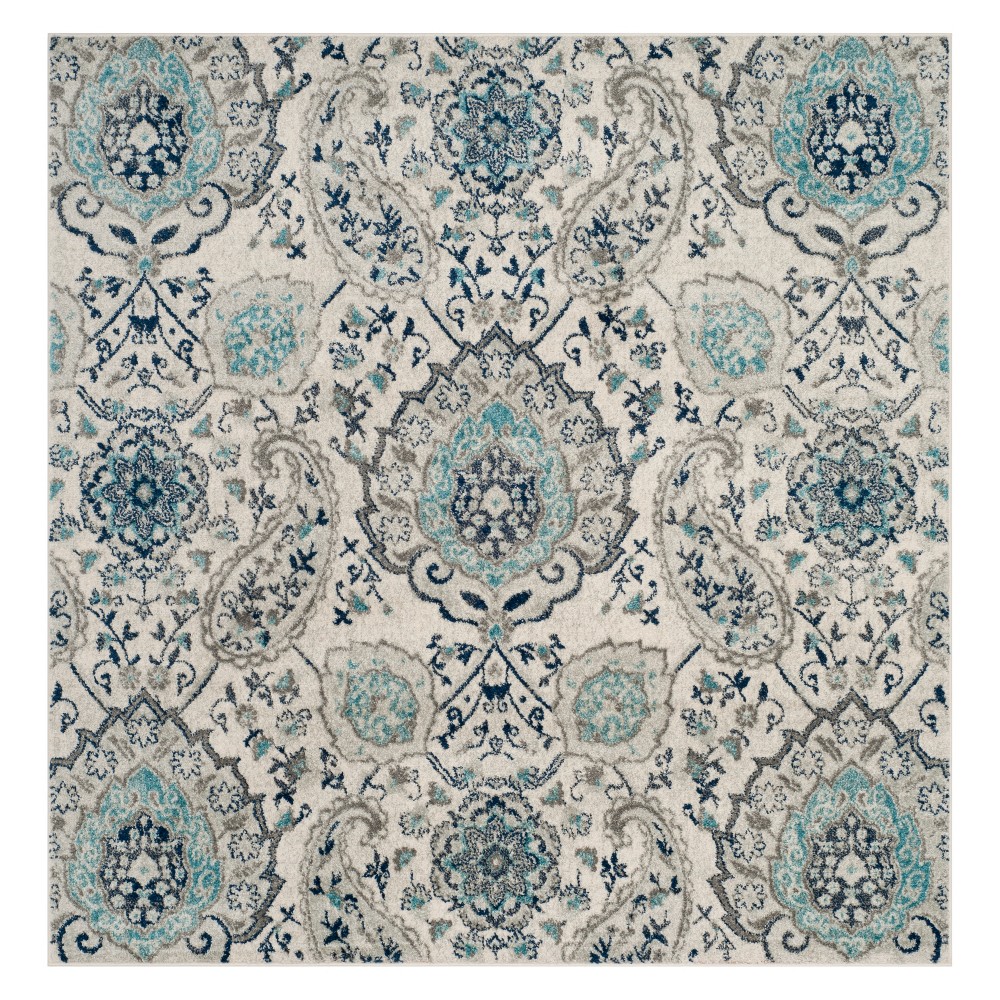 7'x7' Medallion Loomed Square Area Rug Cream/Light Gray - Safavieh
