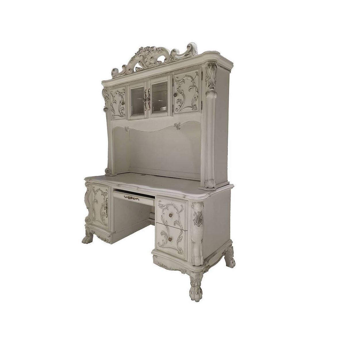 88" Dresden Desks Bone White Finish - Acme Furniture: Claw Feet, Decorative Moldings, Storage Hutch - thumbnail 7