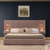 KWPZQEB Luxury Platform Bed Frame with 2 Lamps & 2 Nightstands, Upholstered Bed Frame with Oversize Fabric Headboard for Bedroom, No Box Spring Needed - 2 of 4