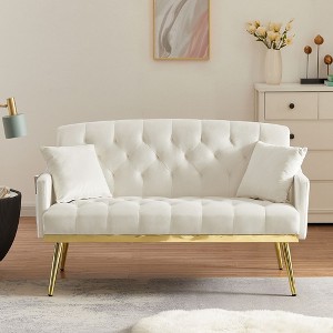 NicBex Modern Tufted Upholstered Loveseat Sofa Couch with Pillows & Gold Legs,2-Seat Lounge Sofa for Living Room,Apartment - 1 of 4
