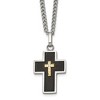 Chisel Stainless Steel with 14K Gold Accent Diamond with Black Enamel Cross Pendant on 24" Curb Chain Necklace - 2 of 4