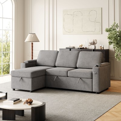 NicBex Couches for Living Room 85.8" Convertible 2 in 1 Pull Out Sofa Bed Upholstered Sleeper Sofa with Storage and Charging Port, Gray, Dark Gray