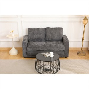 RISOKEYS 55" 3 Fold Sofa - Convertible Futon Couch Sleeper Sofa Bed, Velvet Linen Fabric, Perfect for Small Spaces, Living Room & Office - 1 of 4