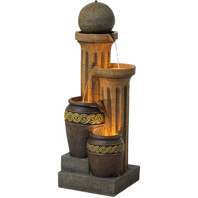 John Timberland Outdoor Floor Water Fountain 50" Sphere Jugs Floor Column with LED Light for Yard Garden Lawn