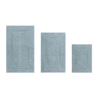 Luxurious Blue Cotton Tufted Reversible Bath Rug Set