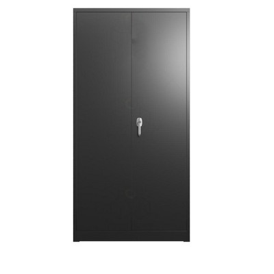 71'' Black Tool Steel Locking Cabinet with Doors and 4 Shelves