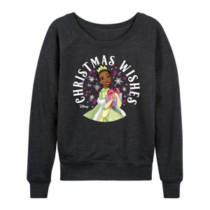 Women's - Disney - Christmas Wishes Tiana Lightweight French Terry Wide Neck Long Sleeve Shirt - 1 of 4