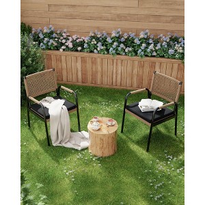 Outdoor Patio Wicker Chairs Set of 2, Balcony Rattan Seats with Metal Frame, Bistro Chairs for Lawn, Deck, Porch, Balcony, Backyard and Garden, Black - 1 of 4