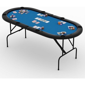 71" Foldable Poker Table,8-Player Oval Design w/Collapsible Legs, Casino Felt & Cup Holders - Portable Game Room Furniture - 1 of 4