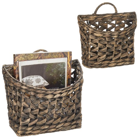 mDesign Hyacinth Woven Cube Bin Basket Organizer, Handles, 2 Pack, Gray Wash