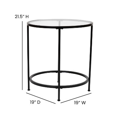Round Clear Glass End Table with Matte Black Metal Frame