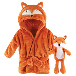 Hudson Baby Infant Boy Plush Bathrobe and Toy Set, Fox, One Size - 1 of 3