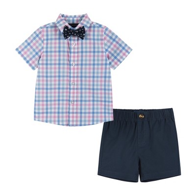 Image of Andy & Evan Infant  White Plaid Three Piece Buttondown Set, Size 6-9 Months.