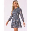 INSPIRE CHIC Women's Summer Floral Layered Tie V-Neck Semi-Sheer Long Sleeve Mini Dress - 2 of 4