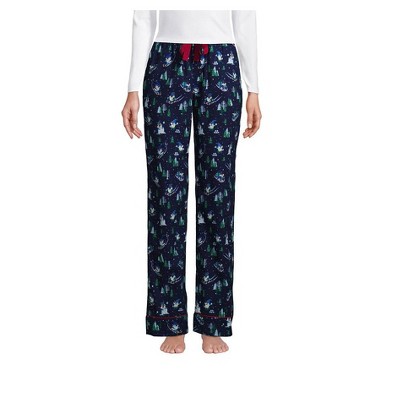 Lands' End Women's Tall Print Flannel Pajama Pants - Medium Tall - Deep Sea Navy Snow Gnomes, Blue