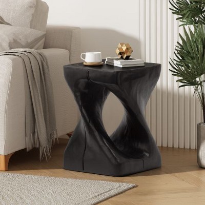 Twisted Spiral Patio End Tables, MGO Black Accent Table, Wood-Look Outdoor End Table for Patio or Indoor, Outdoor Side Table -Christopher Knight Home