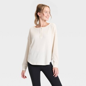 Women's Waffle Henley Long Sleeve Top - JoyLab™ - 1 of 3