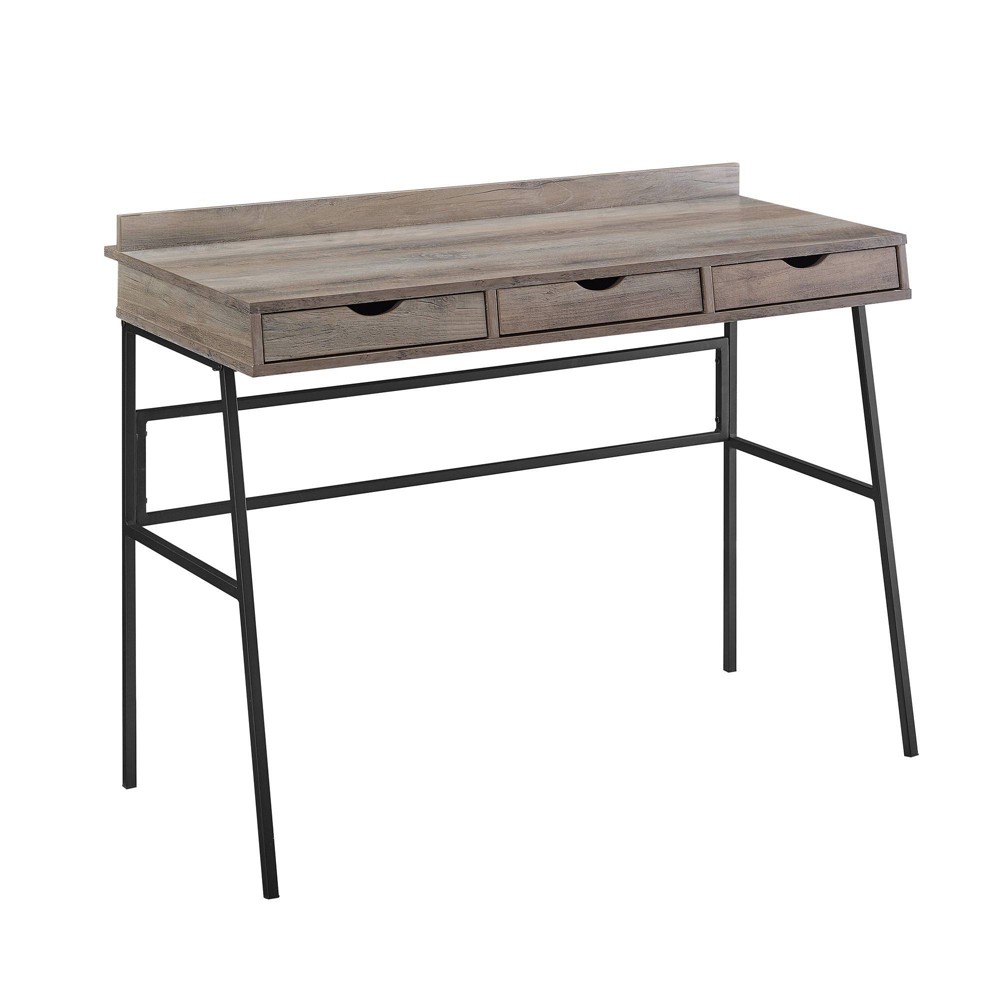 Photos - Office Desk Saracina Home 3 Drawer Angled Writing Desk with Cord Management Slots Gray Wash: Industrial Style, MDF Build