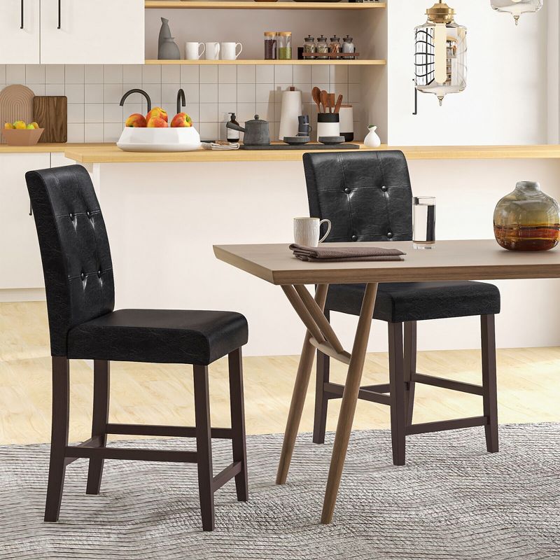 Tangkula Set of 2 Bar Stools Tufted Counter Height Pub Kitchen Chairs w/ Rubber Wood Legs, 3 of 11
