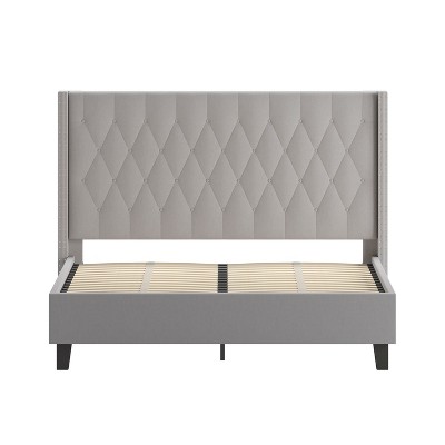 Riverdale Light Gray Upholstered Queen Platform Bed with Nailhead Trim