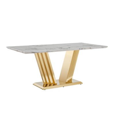 Dolonm 70-inch Modern Faux Marble Dining Table with Stainless Steel Base for 6