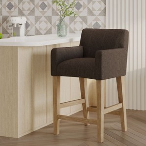 CAVINAS Contemporary Upholstered Counter Stool with Rounded Armrests and Rubberwood Frame - 1 of 4