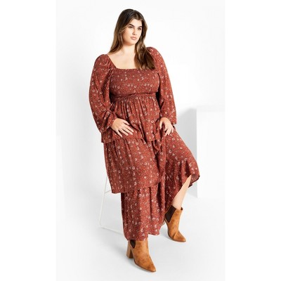 Women's Plus Size Dahlia Tiered Maxi Dress - spice | CITY CHIC