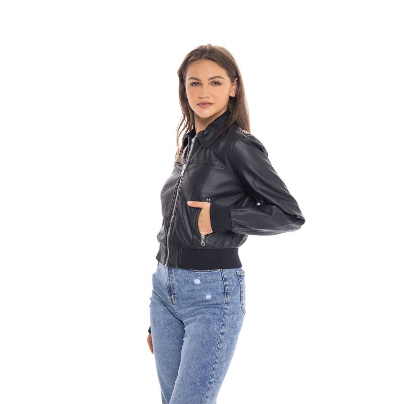 Women's Faux Leather Bomber Jacket - S.E.B. By SEBBY, 3 of 6
