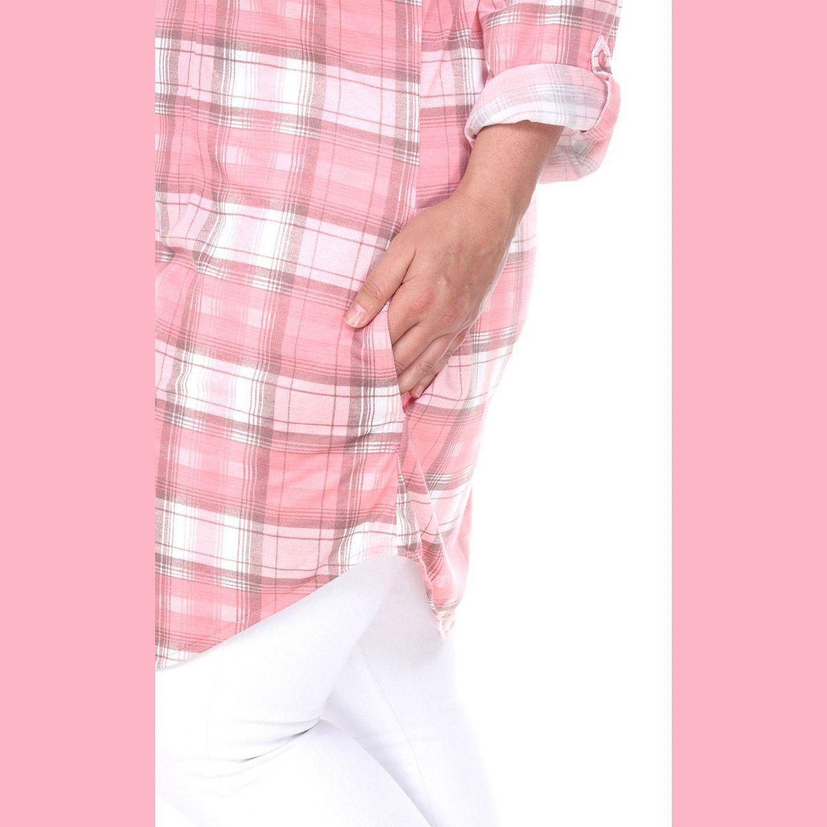 Women's Plus Size Piper Stretchy Plaid Tunic with Pockets - White Mark - thumbnail 8