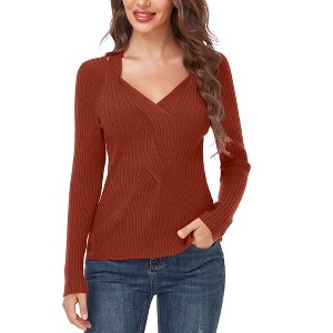 Women Sweater Sweetheart Neckline Long Sleeve Fitted Knit Sweater Tops - 1 of 3