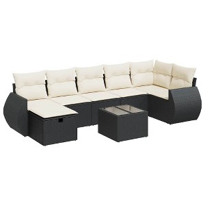 vidaXL 8 Piece Patio Sofa Set with Cushions Black Poly Rattan - Black and Cream with Storage - 1 of 4