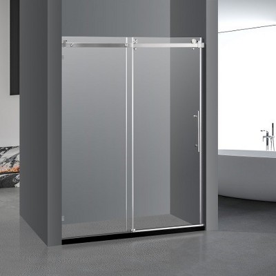 Frameless Glass Sliding Shower Door, 60‘ W x 76’ H, 3/8’ (10 mm) Clear Tempered Glass