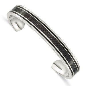Black Bow Jewelry Men's 10mm Stainless Steel, Black Plated & Carbon Fiber Cuff Bracelet - 1 of 4