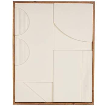 Olivia & May 30"x24" Wood Geometric Wall Decor with Brown Wood Frame Cream