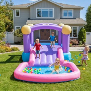 KRISRATE Inflatable Bounce House - 161x82x63'' Jumping Castle with Blower, 50 Ocean Balls, Slide, Basketball Hoop & 6 Sticky Balls, Indoor Outdoor - 1 of 4
