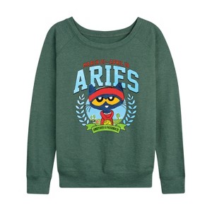 Women's - Pete the Cat - Aries Lightweight French Terry Wide Neck Long Sleeve Shirt - 1 of 4