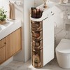 VECELO 4-Tier Slim Bathroom Storage Cabinet with Wheels & Drawers, Toilet Paper Holder, Movable Narrow Floor Cabinet for Small Space, White - 4 of 4