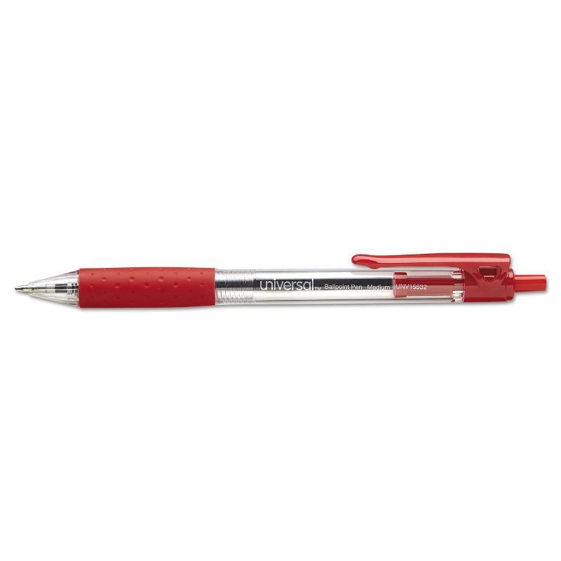 UNIVERSAL Economy Retractable Ballpoint Pen Red Ink Clear 1mm Dozen 15532, 2 of 9