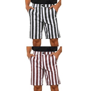 Lars Amadeus Men's Flat Front Summer Chino Striped Dress Shorts 2 Packs - 1 of 4