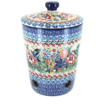 Blue Rose Polish Pottery Hummingbird Garlic Keeper