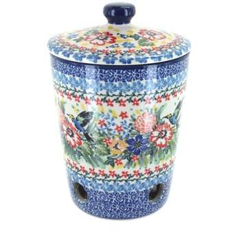 Blue Rose Polish Pottery F36 Ceramika Artystyczna Garlic Keeper