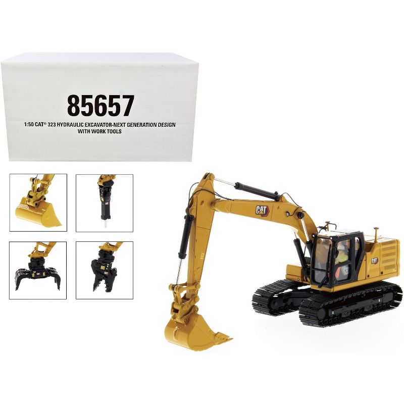 Cat Caterpillar 323 Hydraulic Excavator Next Generation Design & Operator & 4 Work Tools "High Line Series" 1/50 Diecast Masters, 1 of 7