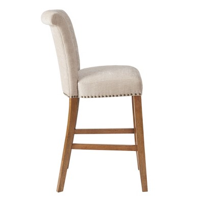 Elegant Cream Tufted 30" Barstool with Wood Frame and Metal Accents