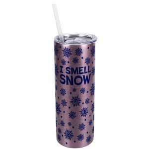 Elanze Designs Blue Snowflake Pattern Rose Gold 20 Ounce Double Wall Stainless Steel Glitter Travel Tumbler With Sliding Lid And Straw, I Smell Snow - 1 of 4