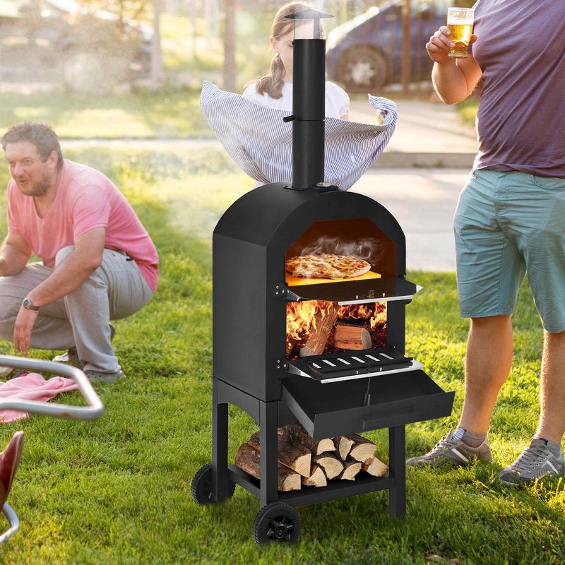 Costway Outdoor Pizza Oven Wood Fire Pizza Maker Grill w/ Pizza Stone & Waterproof Cover, 5 of 12