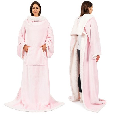 PAVILIA Fleece Wearable Blanket with Sleeves, Warm Cozy Soft Functional Lightweight Sleeved Throw Adults Men Women