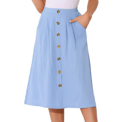 Allegra K Women's High Elastic Waist Button Pleated Linen A-Line Skirts